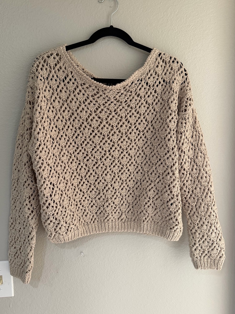 Moon & Maddison - Crocheted Sweater Top - Long Sleeve - Taupe Beige Tan - Medium